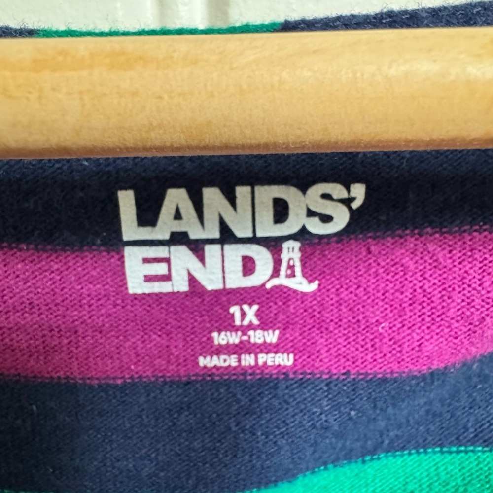 Lands’ End 100% Cotton Knit Striped Boat Neck Tunic 3/4 Sleeve Top. IX (16W-18W) - Picture 4 of 6